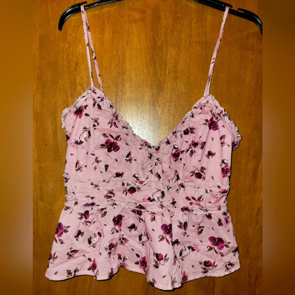 NWT Mi Ami Mauve Floral Blouse W/Adjustable Straps & Zipper Back, Size M